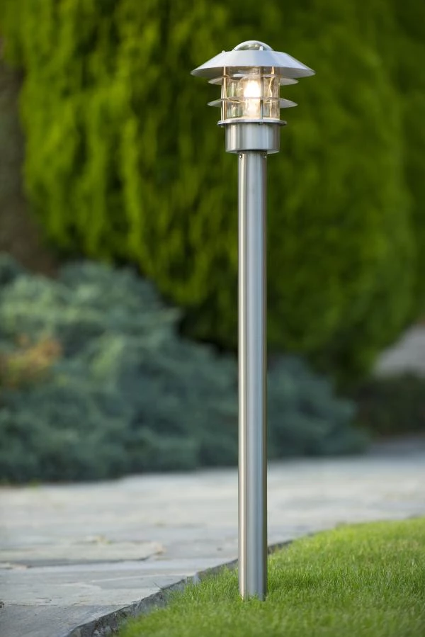 Lucide ZICO - Lamp post - Ø 21,8 cm - 1xE27 - IP44 - Satin Chrome - atmosphere 1